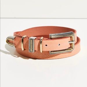 Free People Layered Up Belt - light orange/cream & gold/silver (S/M)
